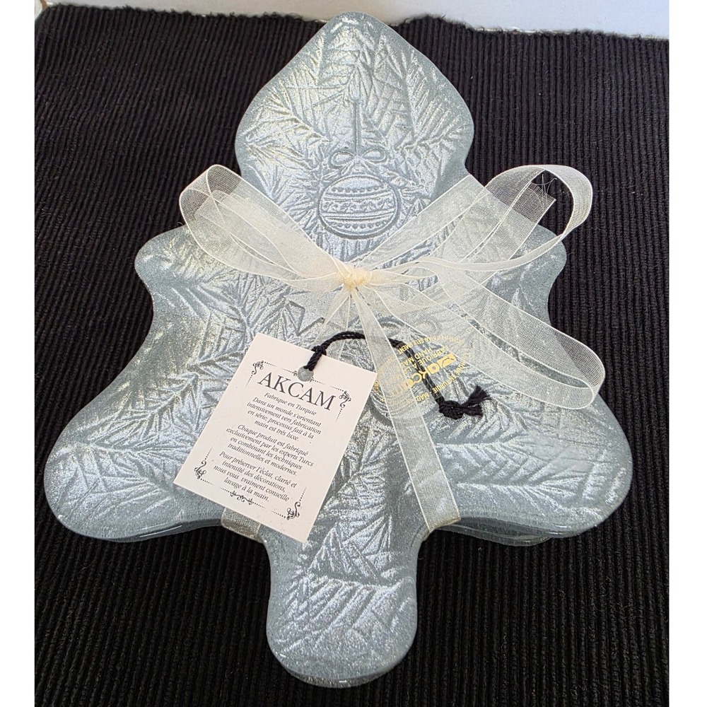 AKCAM Turkish Christmas Tree‎ Shape Glass Dish Set of 4 Glitter Holiday Serving